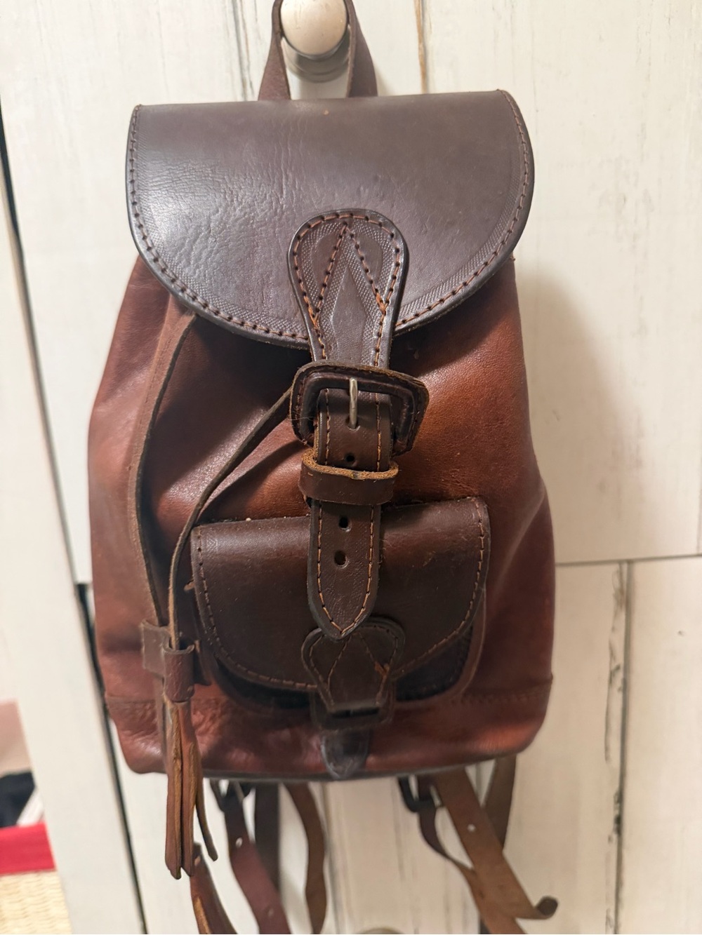 Classic Brown Leather Mini Backpack - Vintage Style